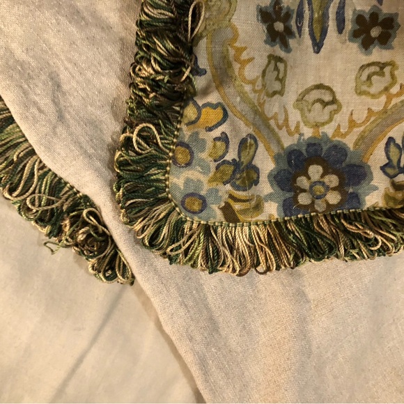 Lee Jofa oblong pillow 34”x14” arts & crafts linen print with silk loop fringe - Picture 3 of 4